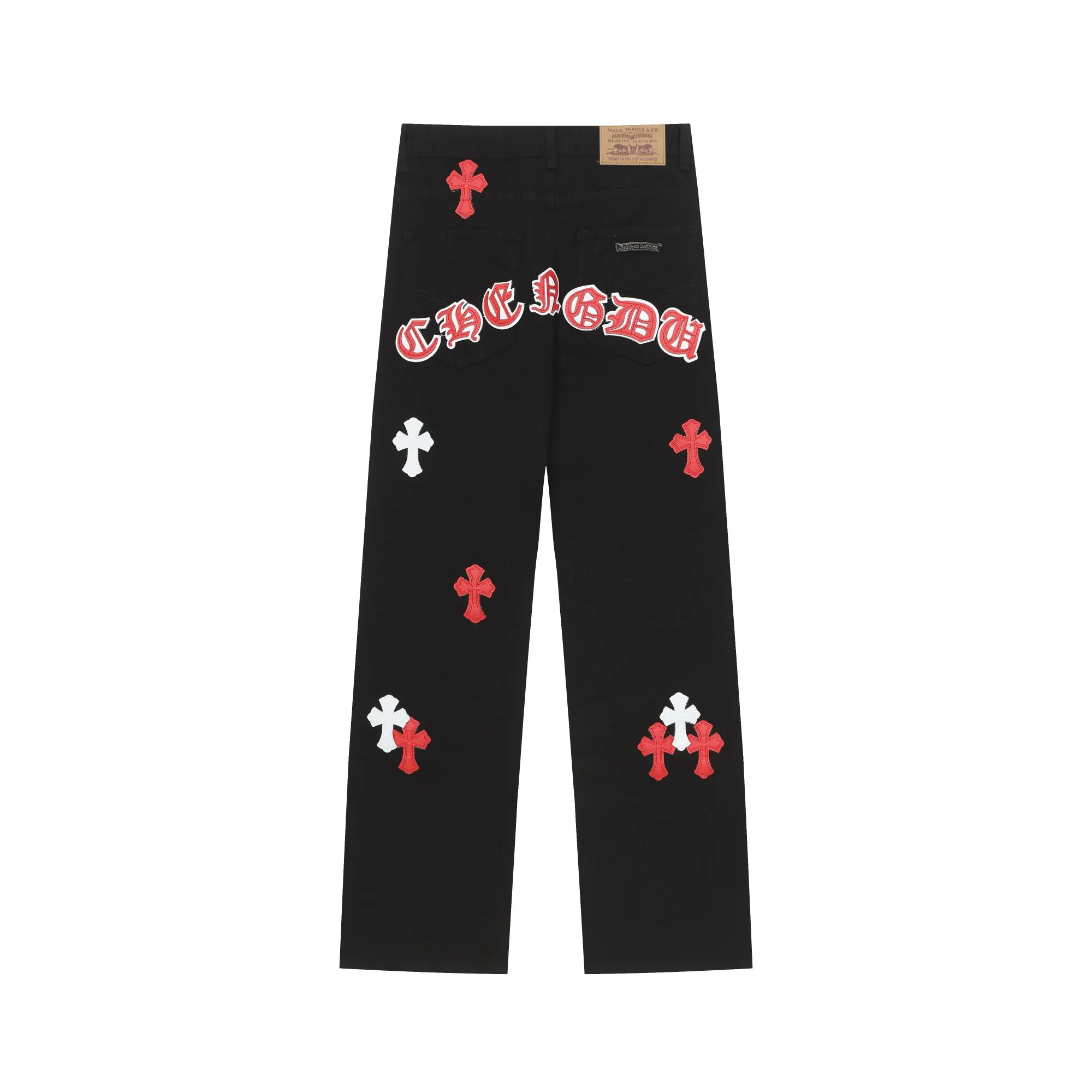 P280 -Chrome Hearts/Chrome Hearts 25ss classic colored leather cross washed color fabric unisex denim trousers -Vibe style straight stacked god-level version -Carbon fine bias denim color fabric -Old vintage complete set of hardware - Chrome Hearts high version uses high-ounce custom fabrics, fermentation washing and soft color fixation, soft and thick to wear. The details are all made by hand-polished craftsmanship. All-over jacquard fabrics. Unique design style. Create a full retro feel through multiple processes Niche unique non-contrasting shirt. Customized distressed spray-painted buttons. Craftsmanship in every detail. Color: Picture color. Size: 28-36.